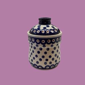 Boleslawiec Polish Pottery Sugar Bowl & Lid Country Collection Polka Dot Pattern